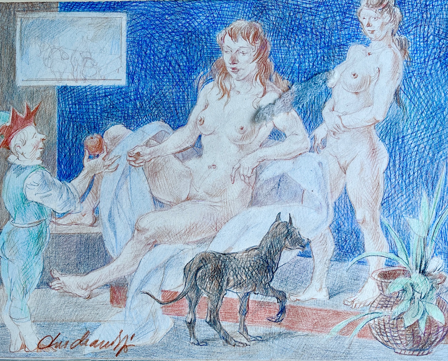 Duschanek, János: Two woman nude with dog